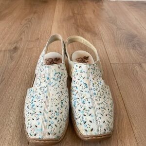 Rieker Cream Slingback Sandals with Blue Floral Accents
